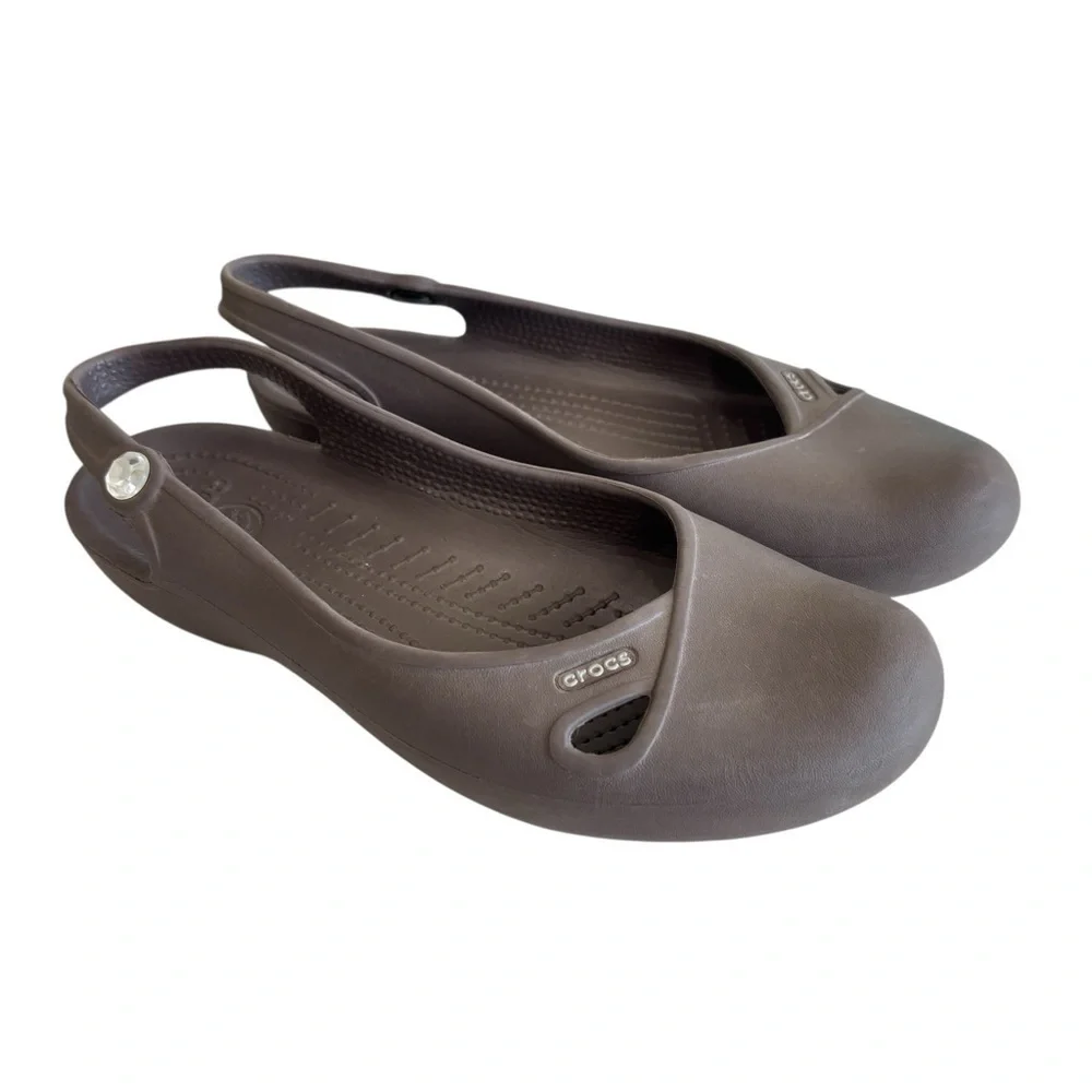CROCS Taylor Slingback Flats‎ Mules Sandals Black Slip On Shoes Sz 7 Y2K Preppy